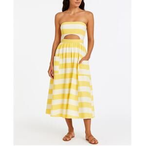 Mara Hoffman Cutout Striped Midi Dress Yellow White